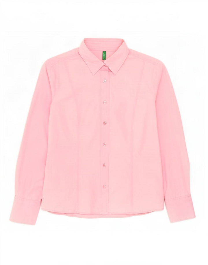 Benetton Damen-Hemd UK 14 aus mittelrosa Baumwolle