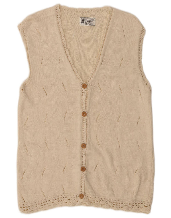 ARTESANIA Ärmelloser Damen-Cardigan-Pullover UK 12 Mittelweiße Baumwolle