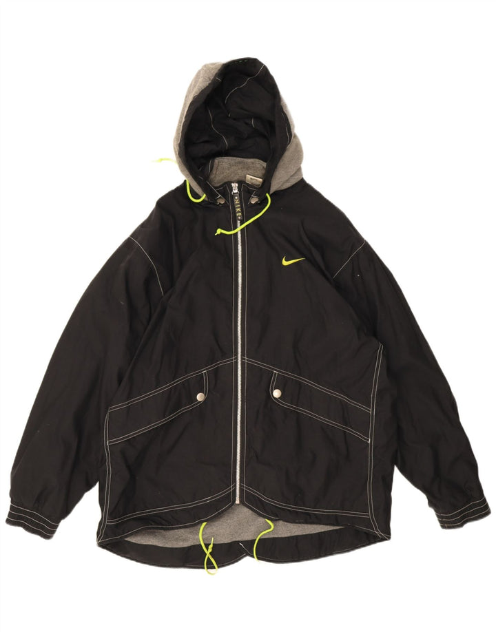 Nike Damen-Windbreakerjacke mit Kapuze, übergroß, US 12/14, großes schwarzes Nylon