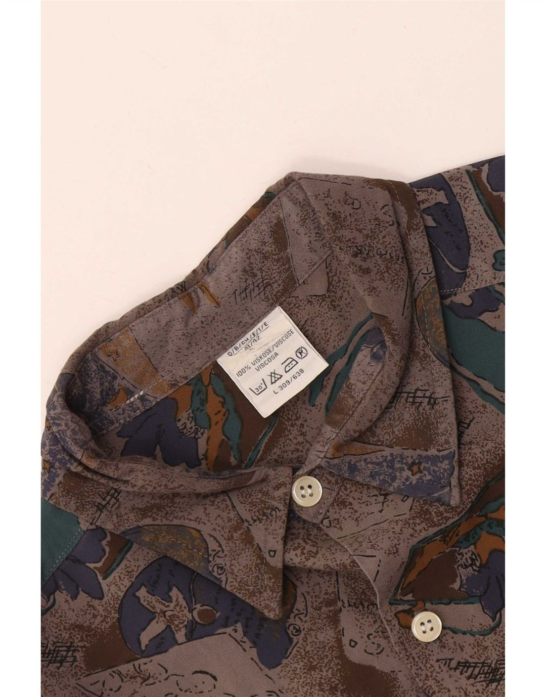 Vintage Herren Hemd mit abstraktem Muster, Größe 41/42, große graue Viskose