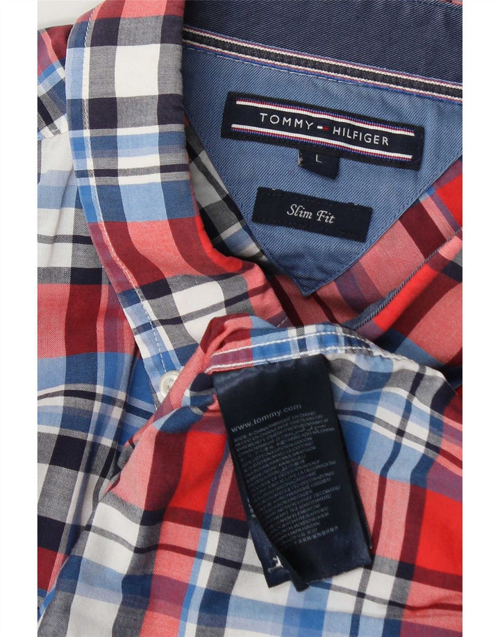 Tommy Hilfiger Herren-Slim-Fit-Hemd, groß, rot kariert, Baumwolle