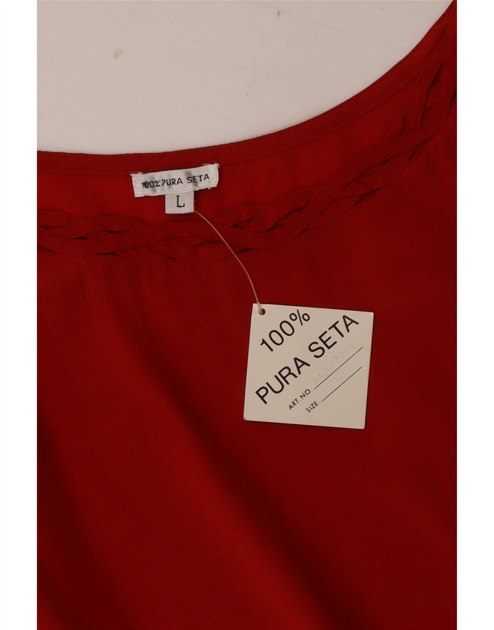 Vintage Damen Ärmelloses Blusentop UK 16 Große rote Seide