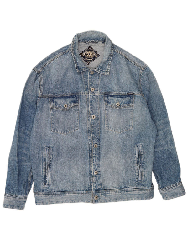 Superdry Mens Denim Jacket UK 40 Large Blue Cotton
