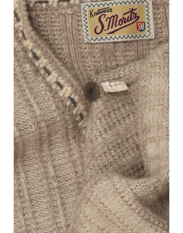 S.Moritz Herren-Strickjacke mit lockerer Passform, kleine beige geometrische Wolle