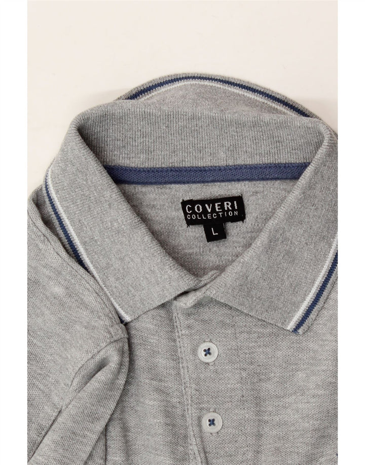COVERI Mens Long Sleeve Polo Shirt Large Grey Cotton Vintage Coveri and Second-Hand Coveri from Messina Hembry 