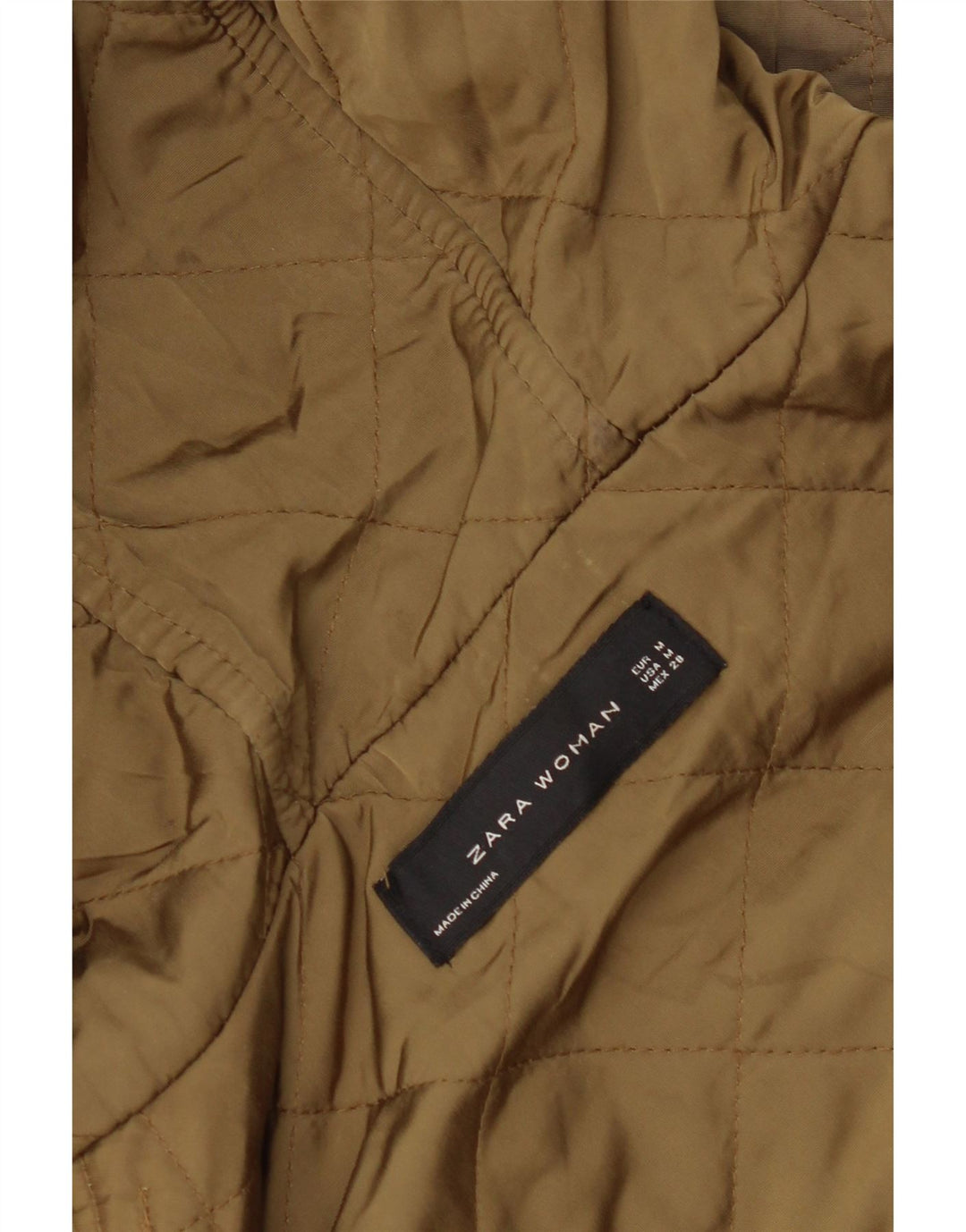 ZARA Damen Steppjacke mit Kapuze UK 14 Medium Khaki Polyester
