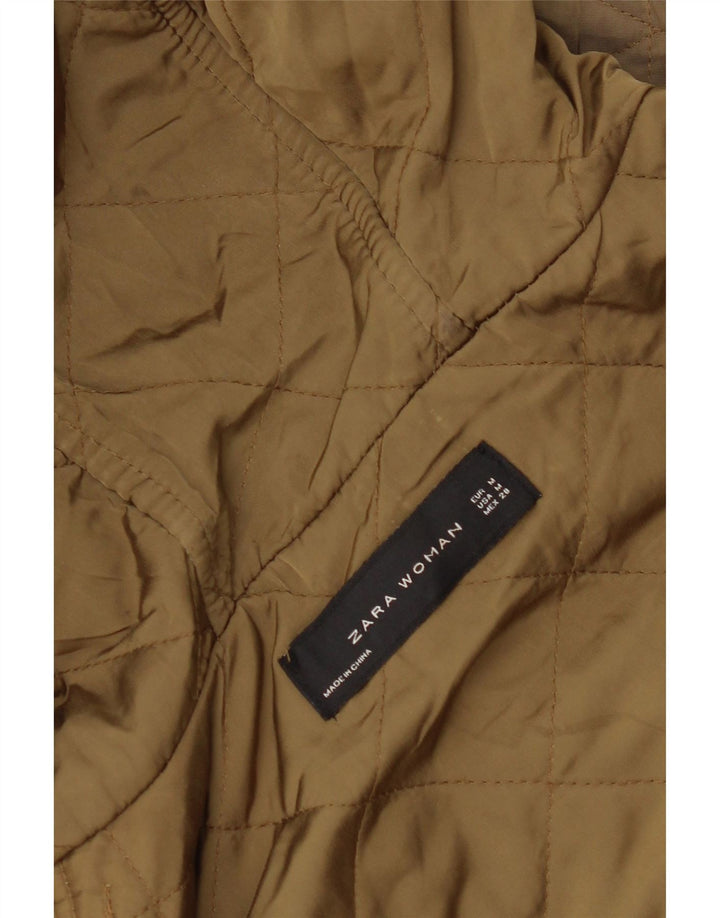 ZARA Damen Steppjacke mit Kapuze UK 14 Medium Khaki Polyester