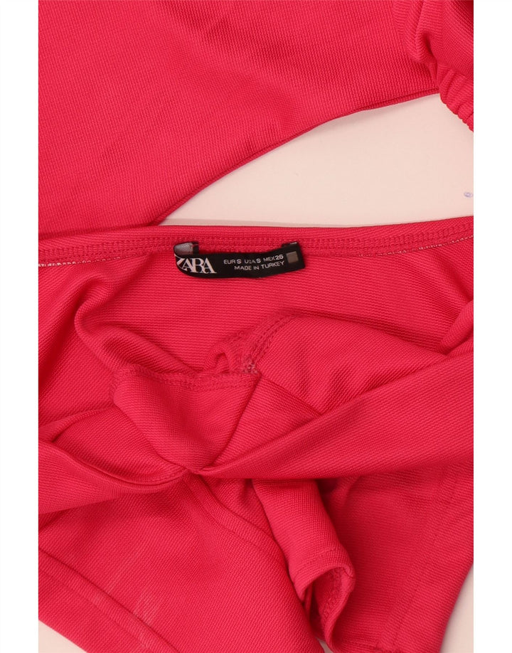 Zara Damen Langarm-Crop-Top UK 8 Small Pink