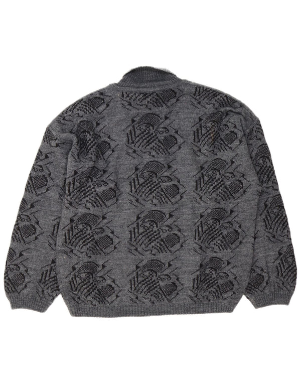 Vintage Herren Rollkragenpullover mit abstraktem Muster, groß, grau
