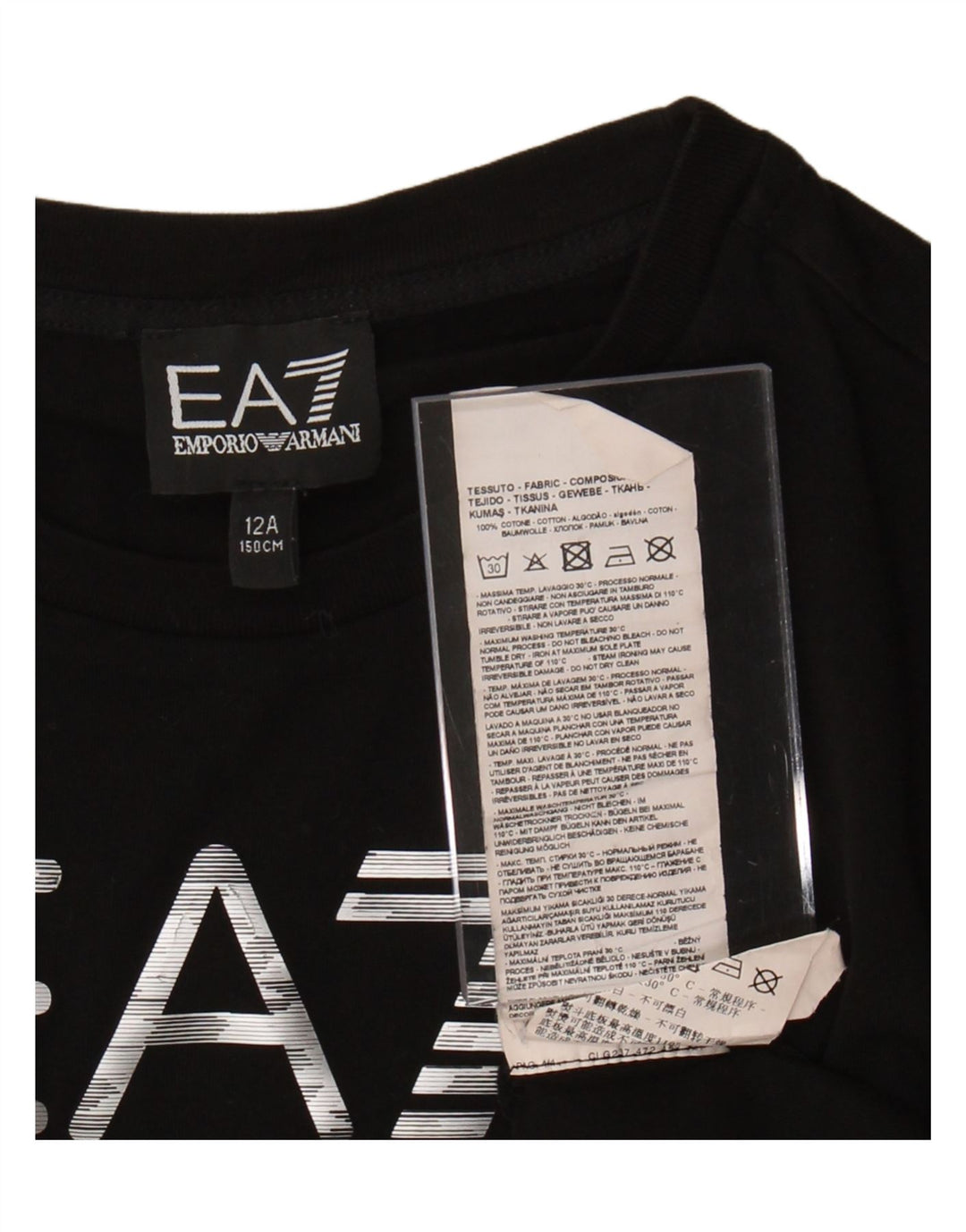 EMPORIO ARMANI Jungen-T-Shirt mit Grafik, 11–12 Jahre, schwarze Baumwolle