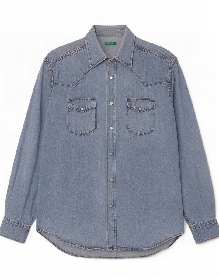 Benetton Herren Jeanshemd Mittelblau