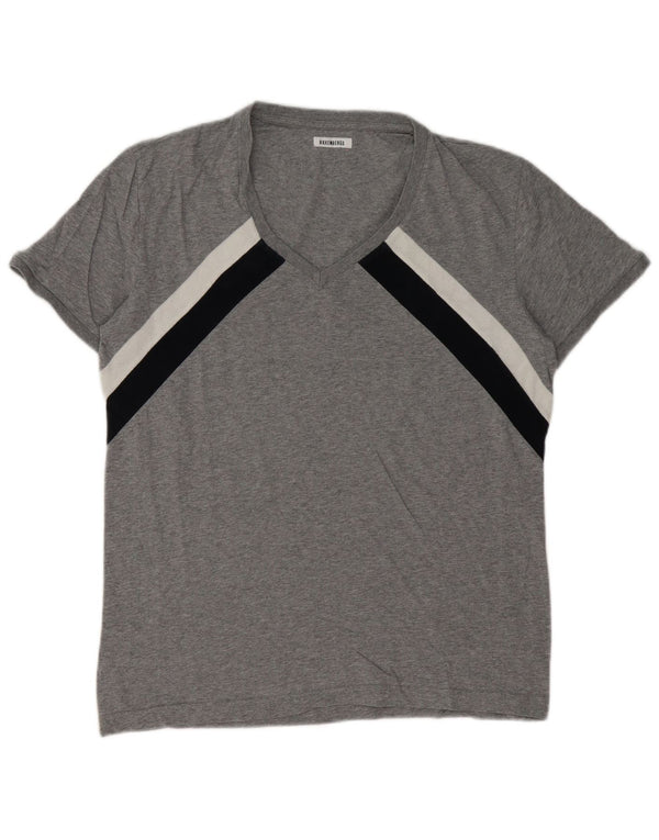 Bikkembergs Herren T-Shirt Top Large Grau Colourblock Baumwolle