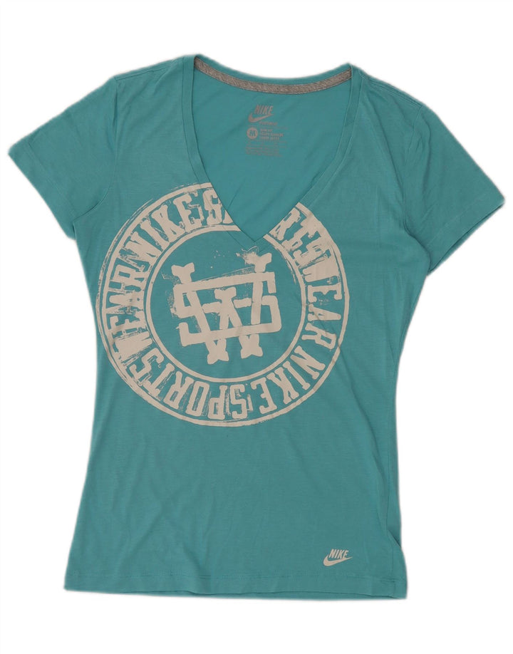 NIKE Damen Slim Fit Graphic T-Shirt Top UK 12 Mittelblaues Polyester