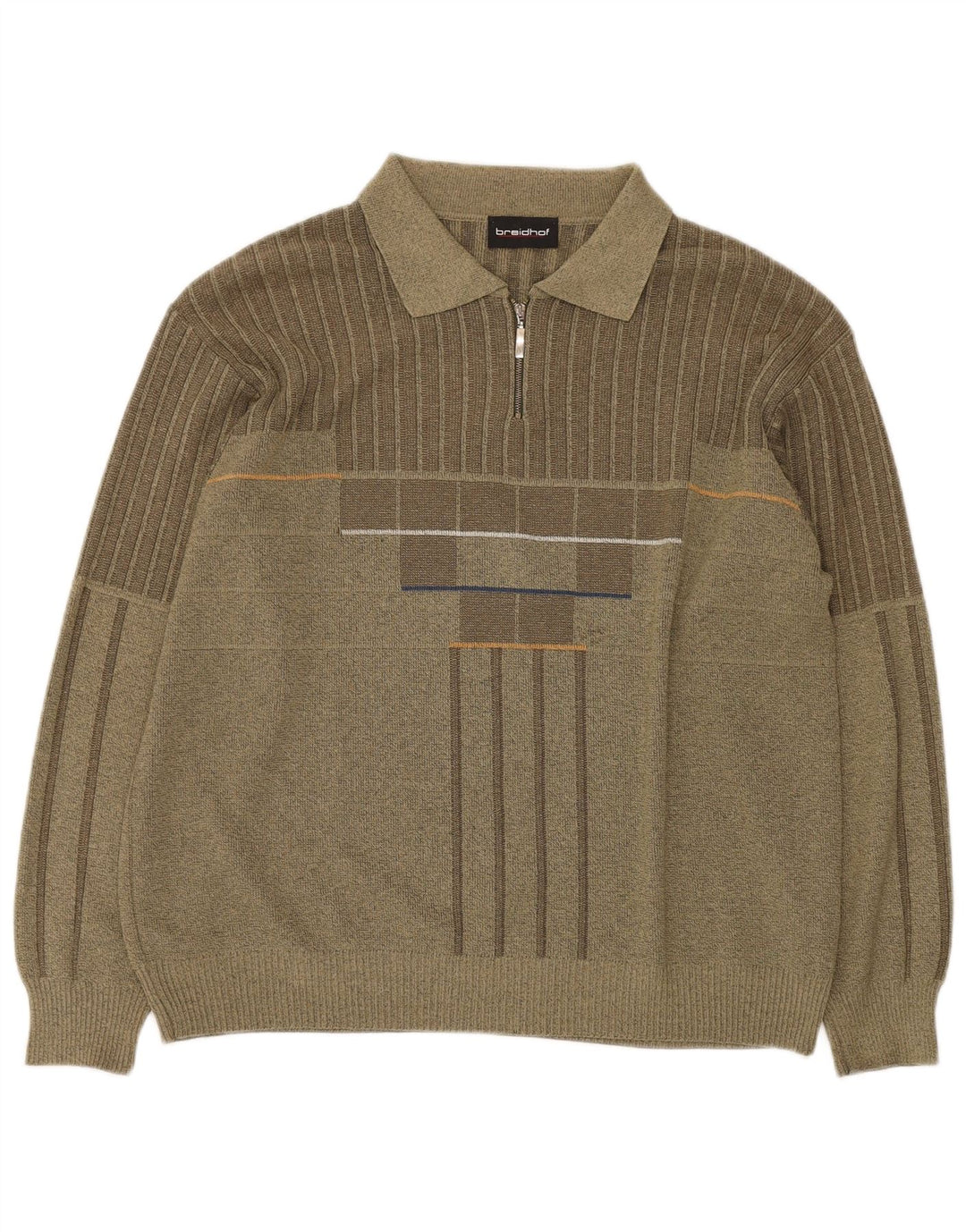 BREIDHOF Herren-Pullover mit Rollkragen, groß, Khaki, gestreift, Polyacryl