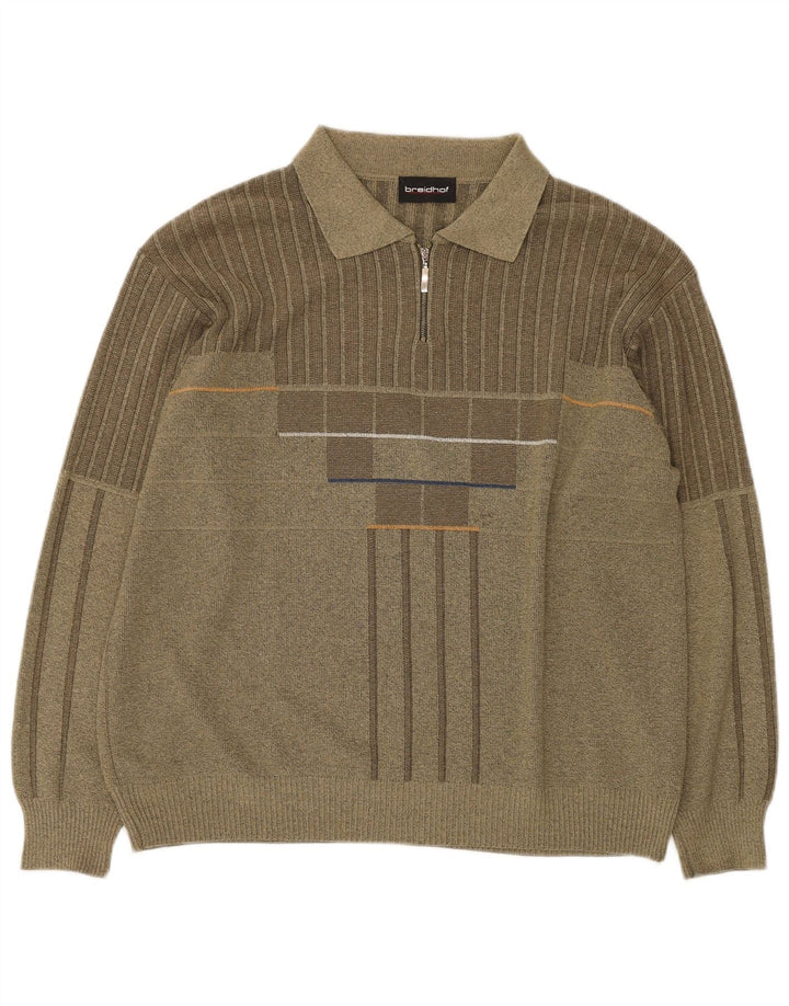 BREIDHOF Herren-Pullover mit Rollkragen, groß, Khaki, gestreift, Polyacryl