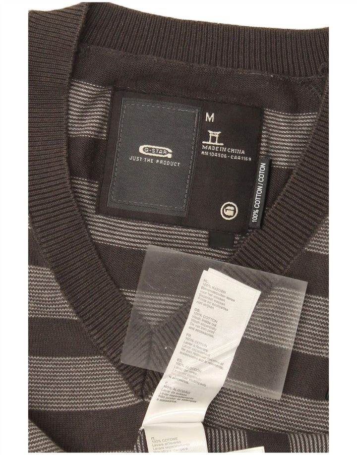 G-Star Herren-Pullover mit V-Ausschnitt aus mittelgrauer, gestreifter Baumwolle