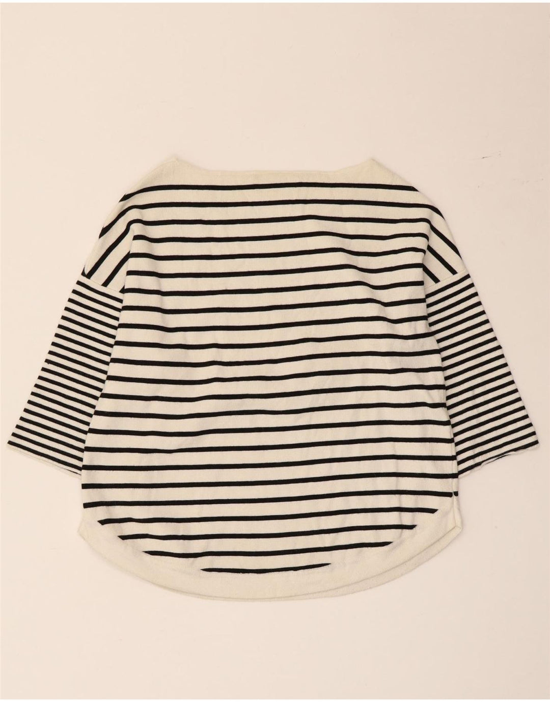 Zara Damen-Top, 3/4-Ärmel, UK-Größe 42, Mittelweiß, gestreift, Viskose, nautisch