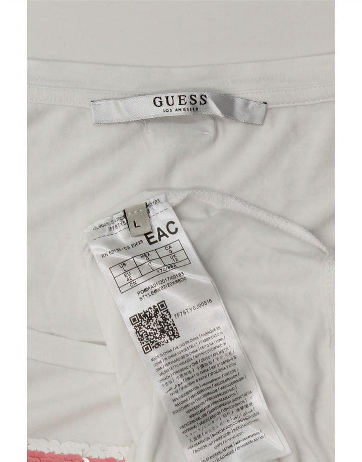 Guess Damen Grafik-T-Shirt Top UK 12 Mittelweiße Viskose