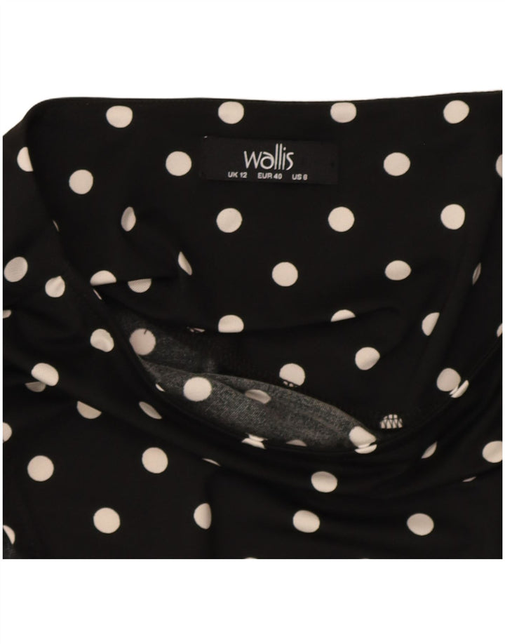 Wallis Damen ärmelloses A-Linien-Kleid UK 12 Mittelschwarz gepunktet