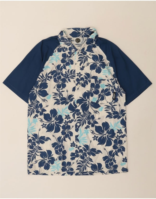Maui and Sons Herren-Kurzarmhemd mit Grafik, XL, Blau, Blumenmuster, Baumwolle