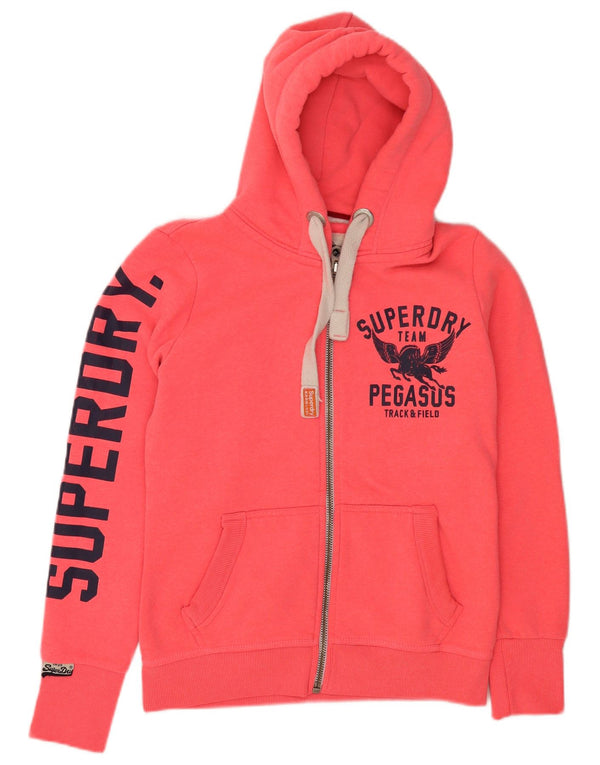 Superdry Damen Graphic Zip Hoodie Sweater UK 12 Mittelrosa Sport