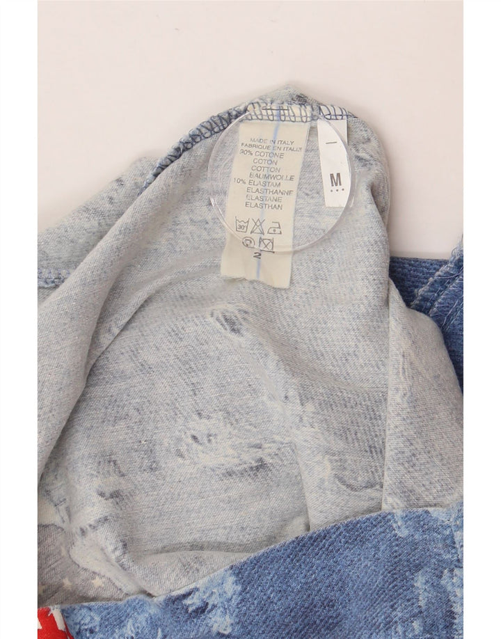 Vintage Damen Distressed Minirock Medium W28 Blau Patchwork Baumwolle USA