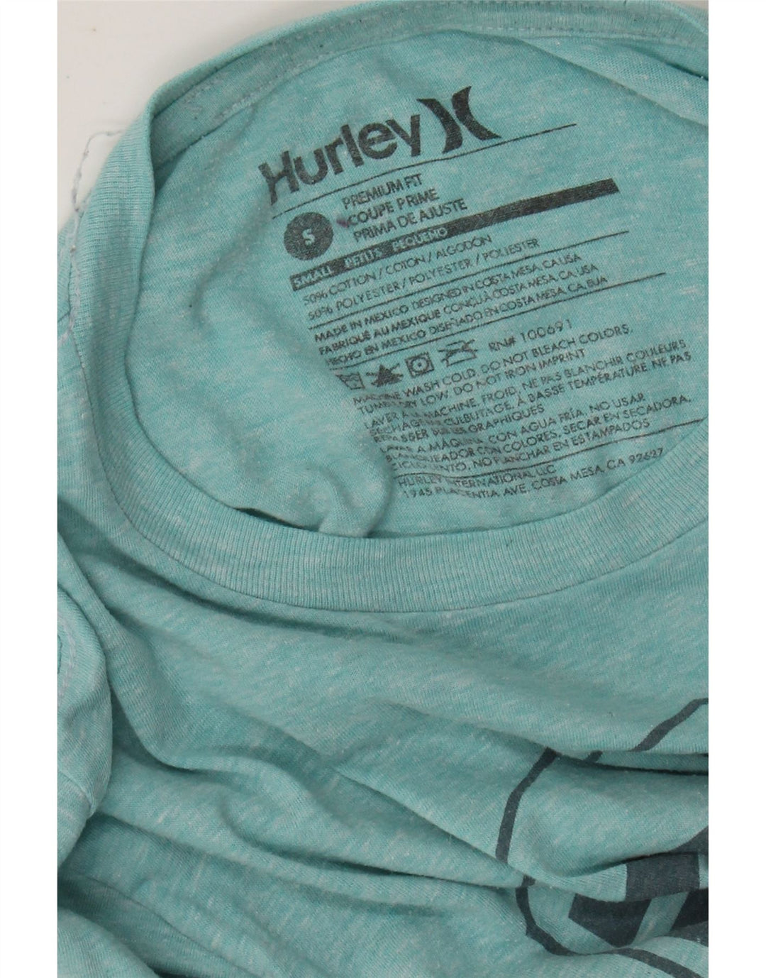HURLEY Premium-Fit-Grafik-T-Shirt-Oberteil für Herren, klein, türkis gesprenkelte Baumwolle