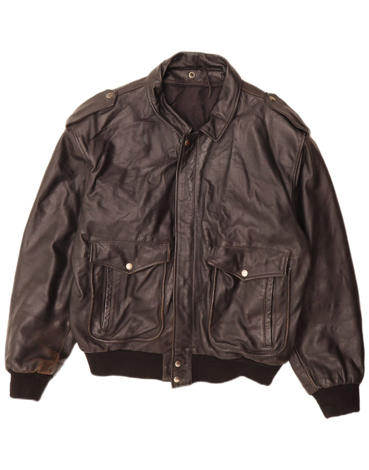 Vintage Herren Militärlederjacke UK 42 XL Schwarz