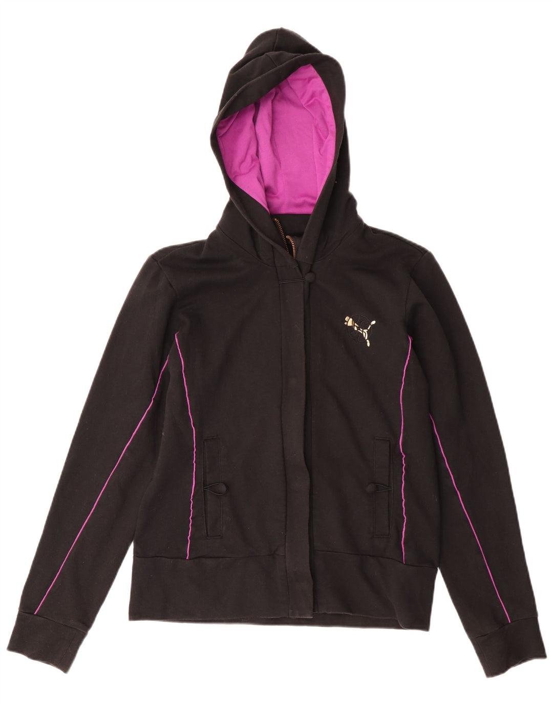 PUMA Damen Zip Hoodie Pullover UK 12 Mittelschwarze Baumwolle
