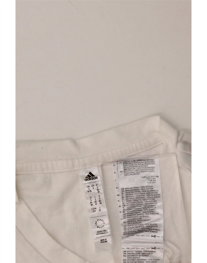 ADIDAS Damen T-Shirt Top UK 8/10 Small Weiße Baumwolle