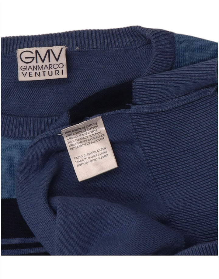 GIANMARCO VENTURI Herren-Pullover mit Rundhalsausschnitt, mittelblau, gestreift, Baumwolle