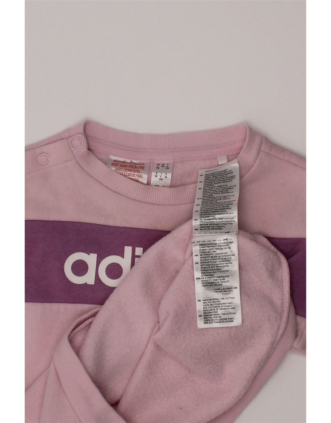 ADIDAS Baby-Mädchen-Sweatshirt mit Grafik, 9–12 Monate, rosa Farbblock