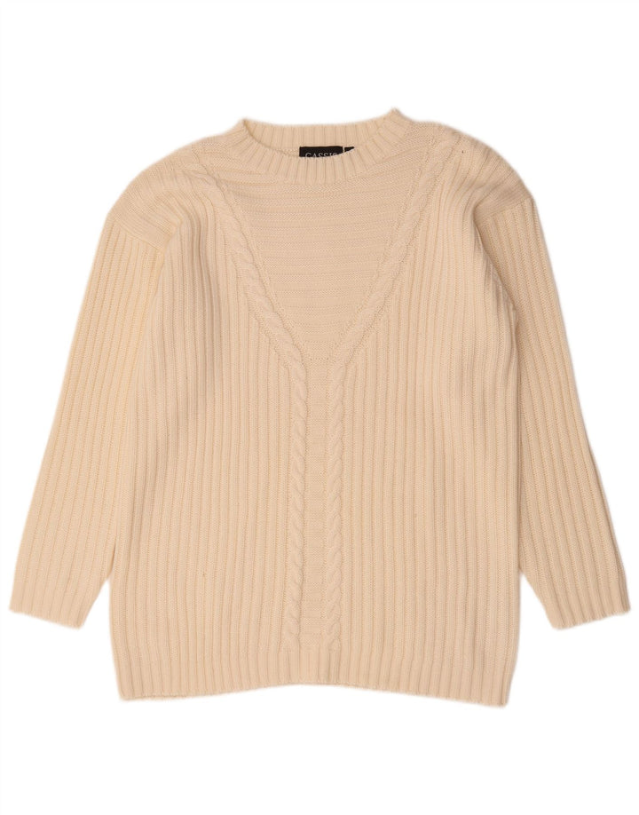 Vintage Damen Übergroßer Pullover mit U-Boot-Ausschnitt EU 42 Large Beige