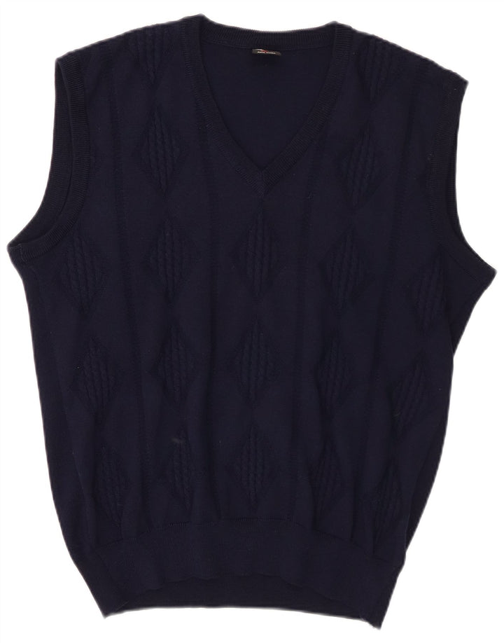 Vintage Herren Weste Tank Top Medium Marineblau Argyle/Diamant Schurwolle