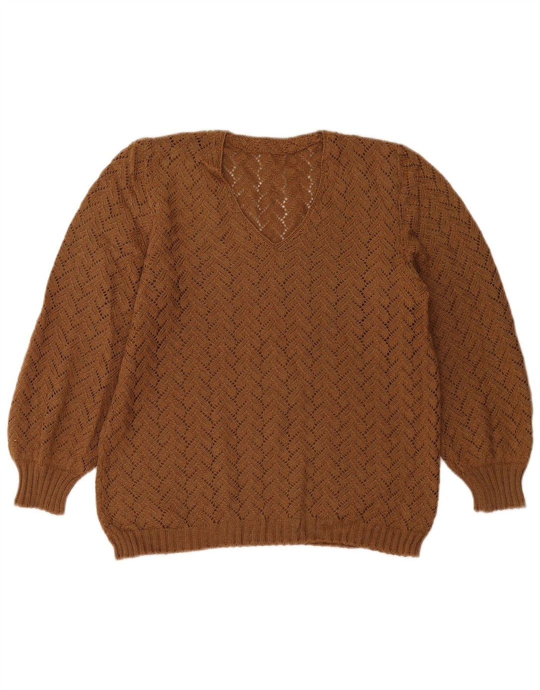 Vintage Damen V-Ausschnitt Pullover Pullover UK 14 Mittelbraun