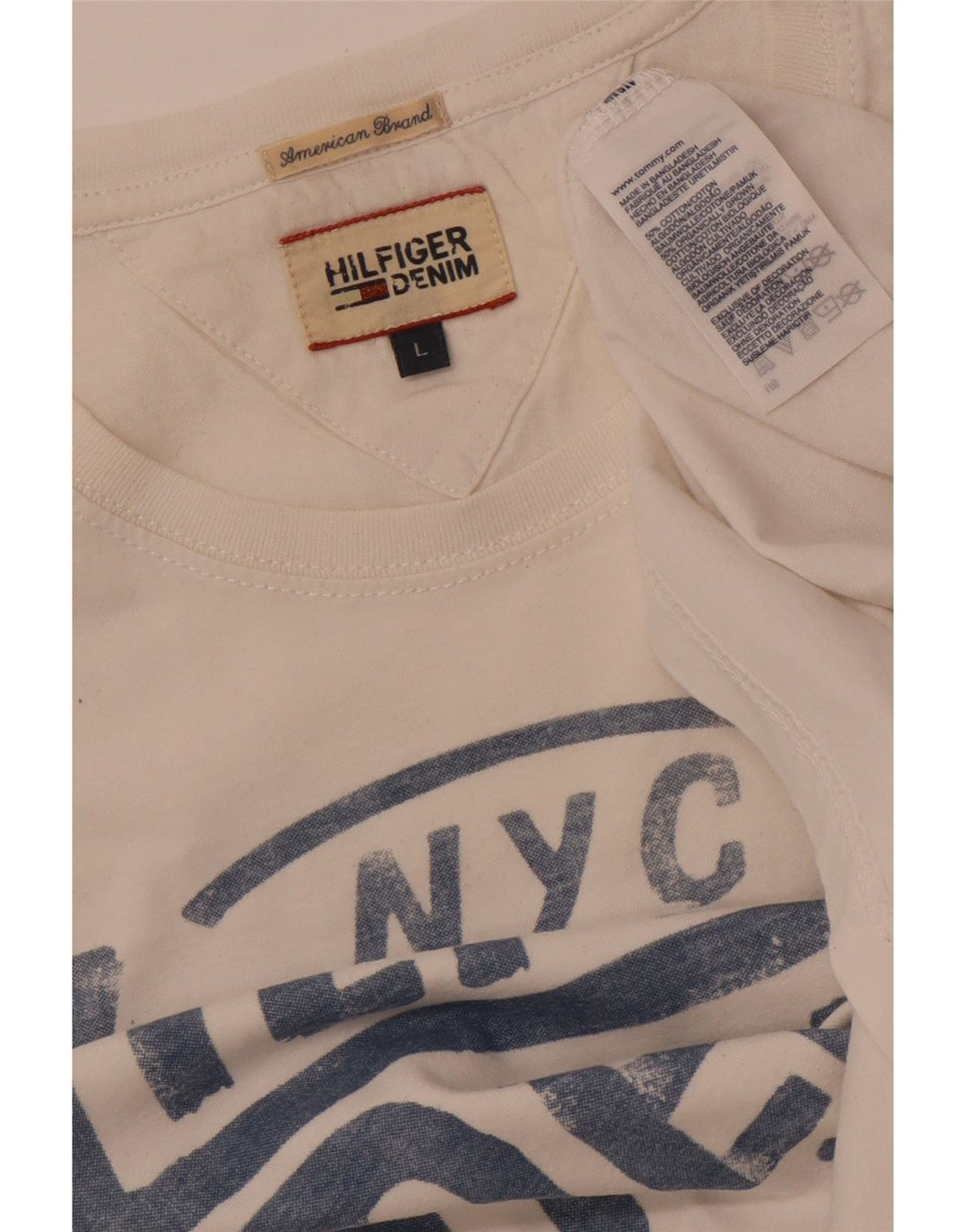 TOMMY HILFIGER Damen Grafik T-Shirt Top UK 16 Large Weiße Baumwolle