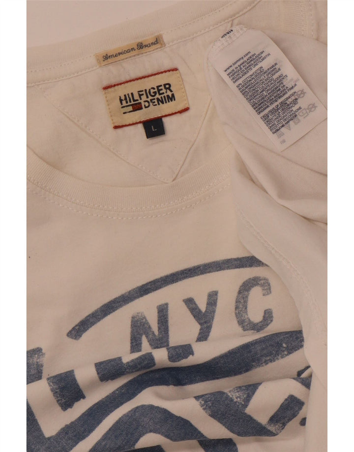 TOMMY HILFIGER Damen Grafik T-Shirt Top UK 16 Large Weiße Baumwolle