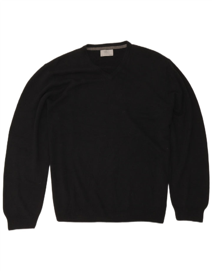 Marks & Spencer Herren-Pullover, reguläre Passform, V-Ausschnitt, 2XL, Schwarz, Acryl
