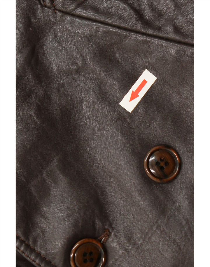 Vintage Damen Zweireihiger Ledermantel IT 52 2XL Braun