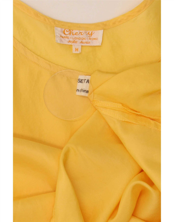 Vintage Damen Ärmelloses Blusentop UK 14 Mittelgelbe Seide