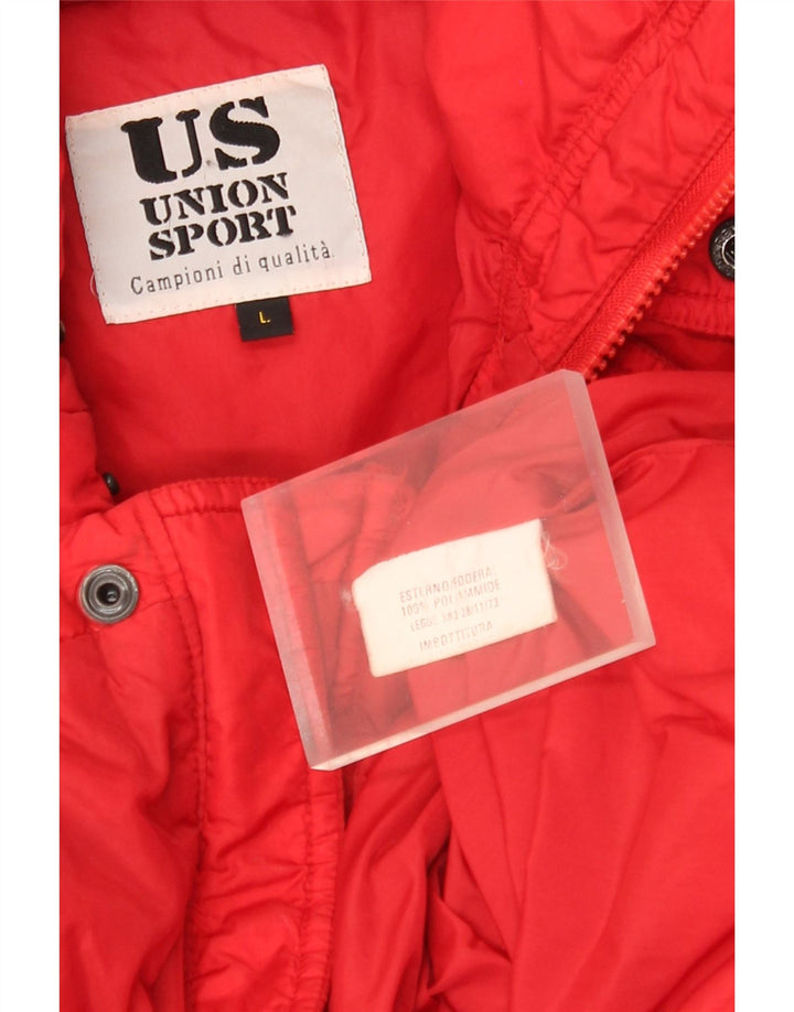 Wattierte Vintage-Herrenjacke mit Kapuze, UK 40, großes rotes Polyamid