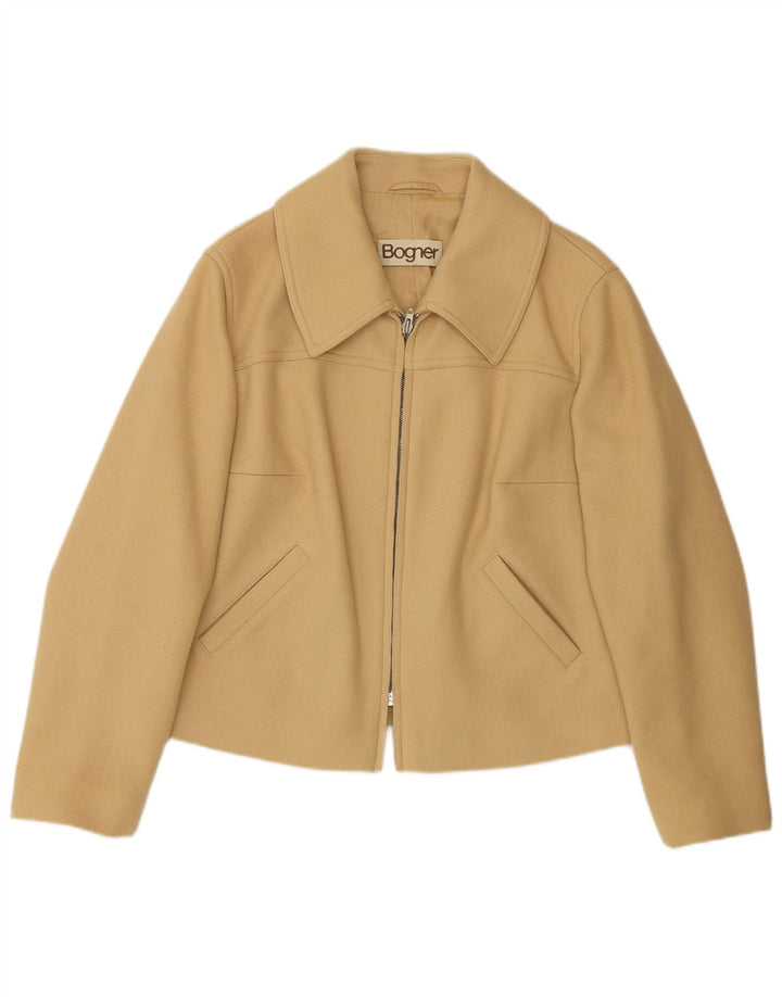 Bogner Damen-Blazer mit durchgehendem Reißverschluss, UK 16, große beige Wolle