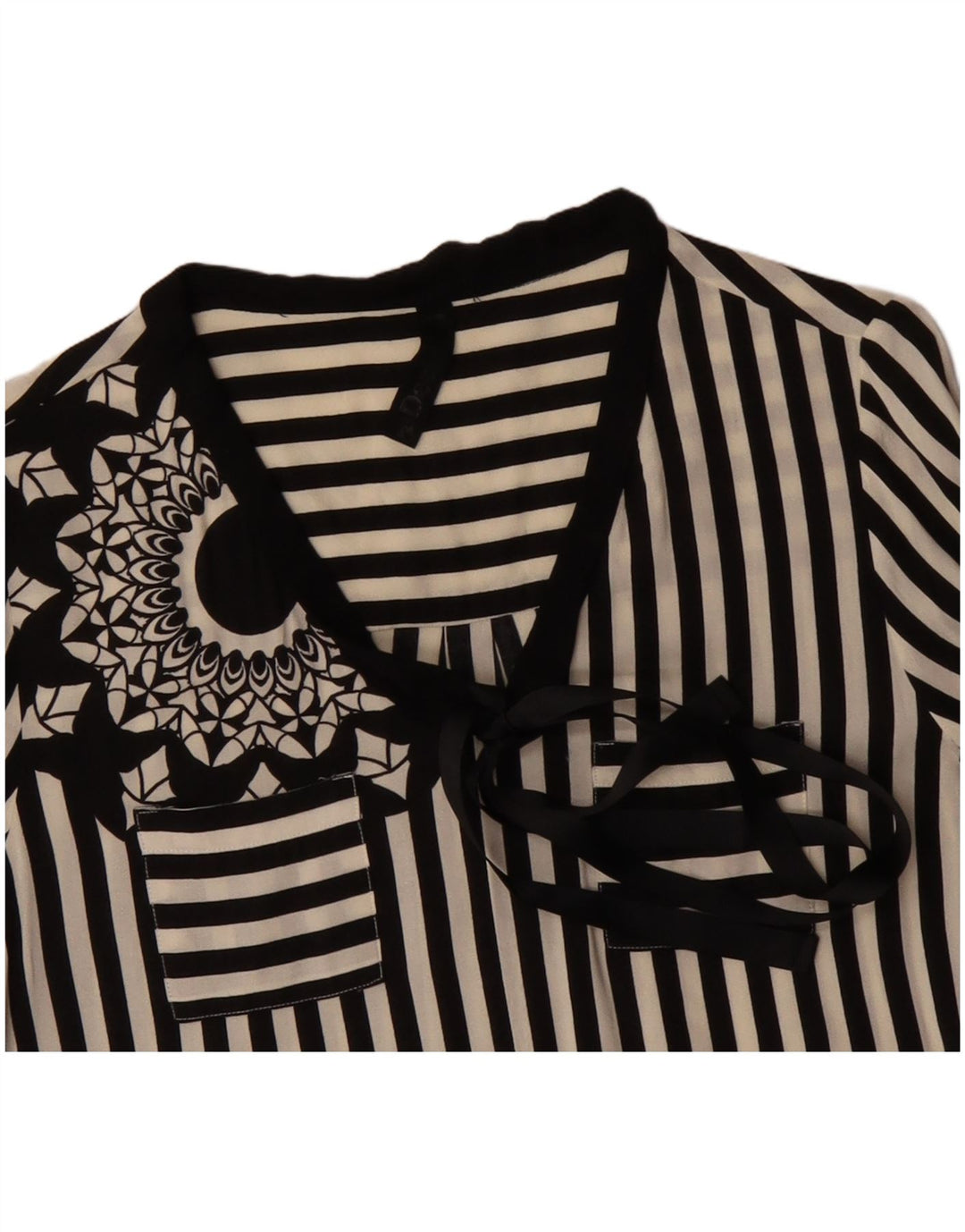 DESIGUAL Damen-Hemdbluse mit grafischer Vorderseite und Krawatte, UK 12, mittelschwarz gestreift