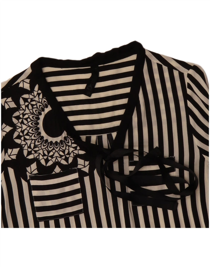 DESIGUAL Damen-Hemdbluse mit grafischer Vorderseite und Krawatte, UK 12, mittelschwarz gestreift