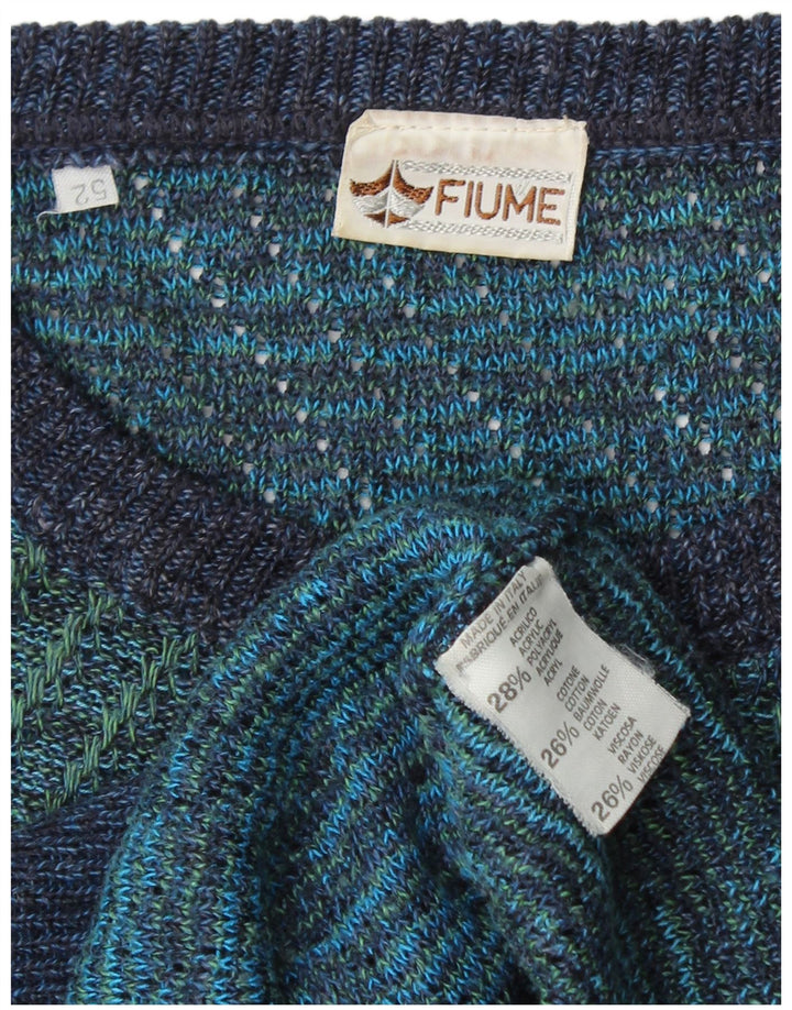 FIUME Herren-Pullover mit Rundhalsausschnitt, Größe 52, groß, blau gestreift, Acryl