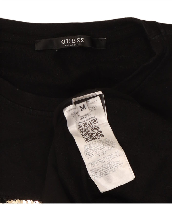 Guess Damen-Sweatshirt-Pullover UK 14 Mittelschwarze Colourblock-Baumwolle