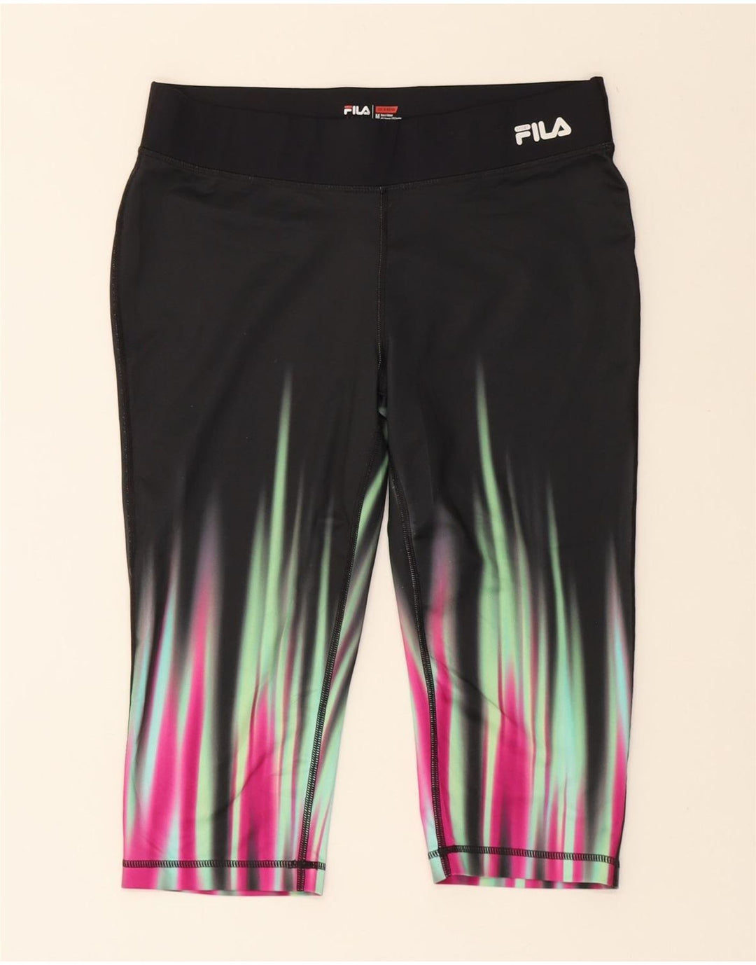 FILA Womens Bermuda Sport Shorts UK 14 Medium Black Tie Dye Polyester Vintage Fila and Second-Hand Fila from Messina Hembry 