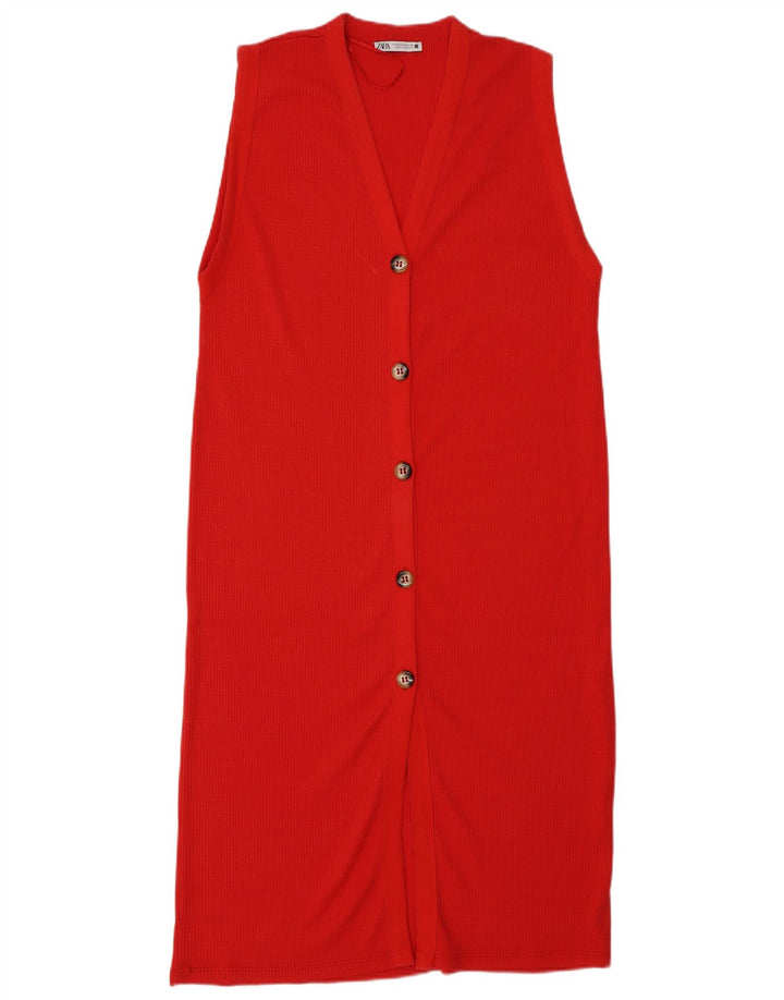 Zara Damen Ärmelloses Maxikleid UK 14 Mittelrot