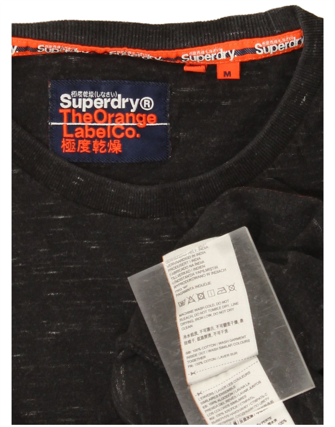 SUPERDRY Herren-T-Shirt-Oberteil aus mittelschwarz gesprenkelter Baumwolle
