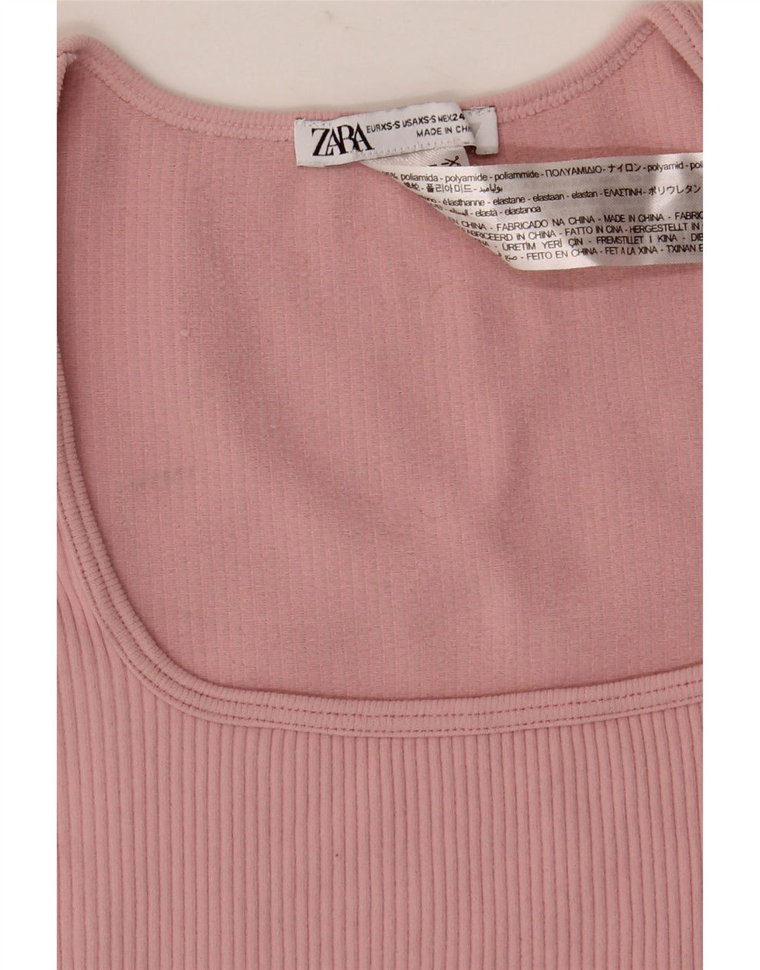 Zara Damen Crop Top Langarm UK 4 XS Rosa Polyamid
